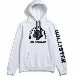 Hollister California Los Angeles Tiger Cat White Black Hoodie Men's Size Medium